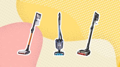 Image of three of the best Shark vacuums on graphic background 
